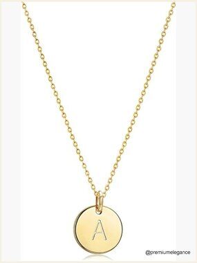 Round Coin Disc Initial Pendant Necklace for Women, 11MM, Double Sided